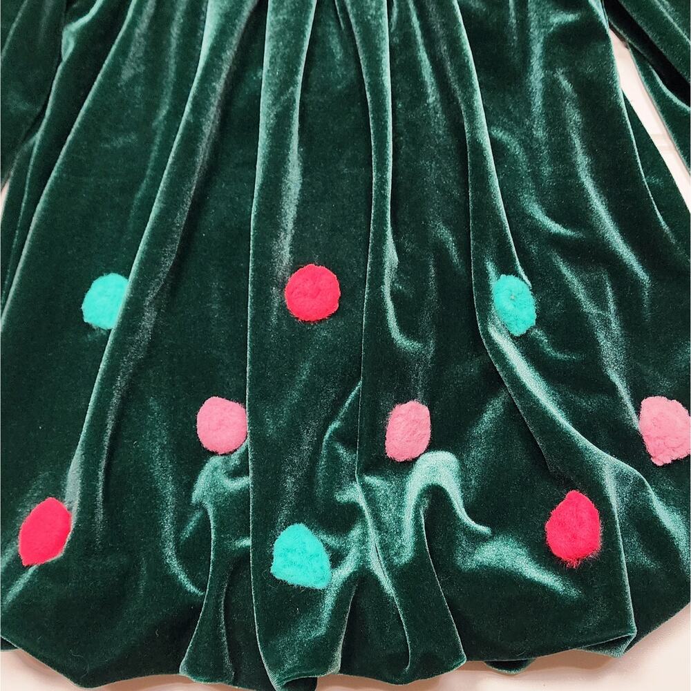 Catimini Girls Green Velvet Holiday Pom Pom Bubble Dress - Picture 9 of 9